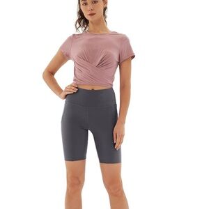 Lulucheri Biker Shorts w/Pockets High Waisted Yoga Pants 8" Gray Size Medium